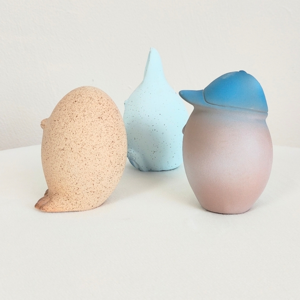NEW! Tahua Ceramic Easter Decor Egg Set Bunny Handmade Peru Three Pieces Holiday